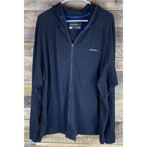 Eddie Bauer Mens Sz 3XL Black Zip Up Hooded Activewear Shirt With Pockets